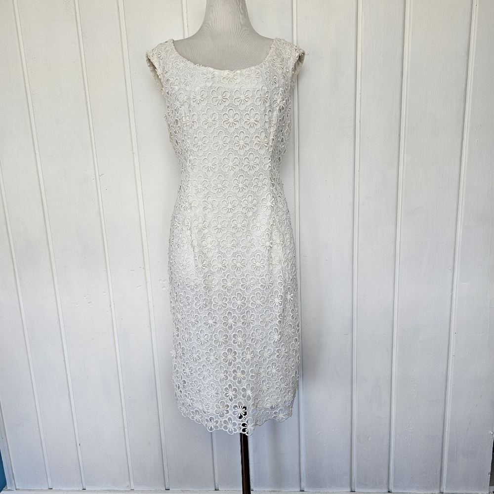 Black by Saks Fifth Avenue Eggshell Lace Sleeveless Midi Dress